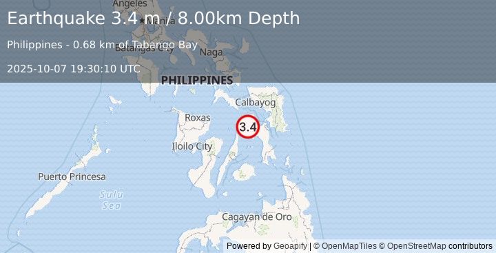Earthquake LEYTE, PHILIPPINES (3.4 m) (2025-10-07 19:30:10 UTC)