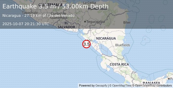 Earthquake NEAR COAST OF NICARAGUA (3.5 m) (2025-10-07 20:21:30 UTC)
