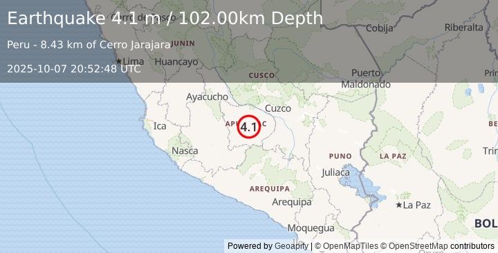 Earthquake CENTRAL PERU (4.1 m) (2025-10-07 20:52:48 UTC)