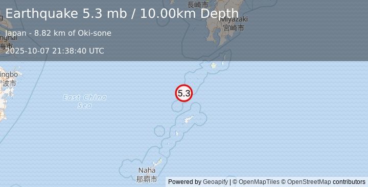 Earthquake RYUKYU ISLANDS, JAPAN (5.3 mw) (2025-10-07 21:38:37 UTC)