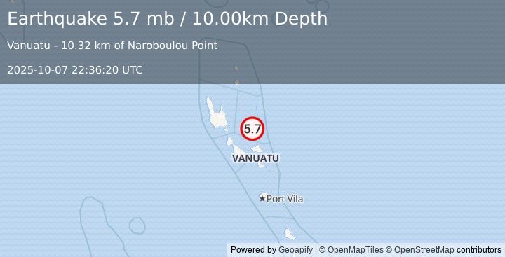 Earthquake VANUATU (6.0 mb) (2025-10-07 22:36:22 UTC)