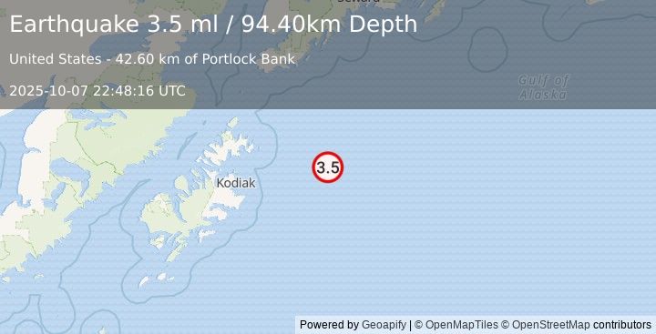 Earthquake GULF OF ALASKA (3.5 ml) (2025-10-07 22:48:21 UTC)
