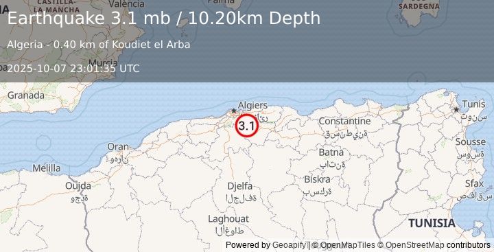 Earthquake NORTHERN ALGERIA (3.1 mb) (2025-10-07 23:01:35 UTC)