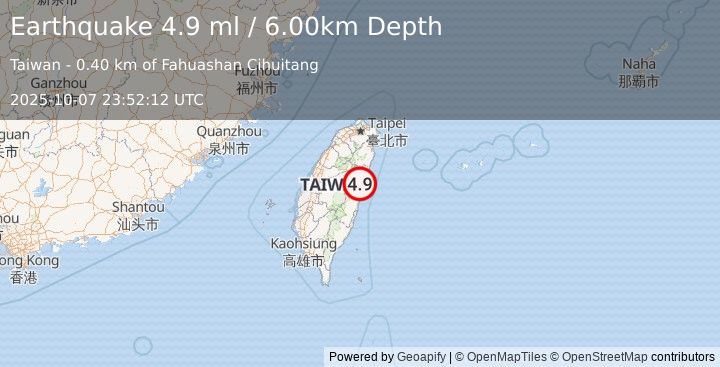 Earthquake TAIWAN (5.1 mb) (2025-10-07 23:52:13 UTC)