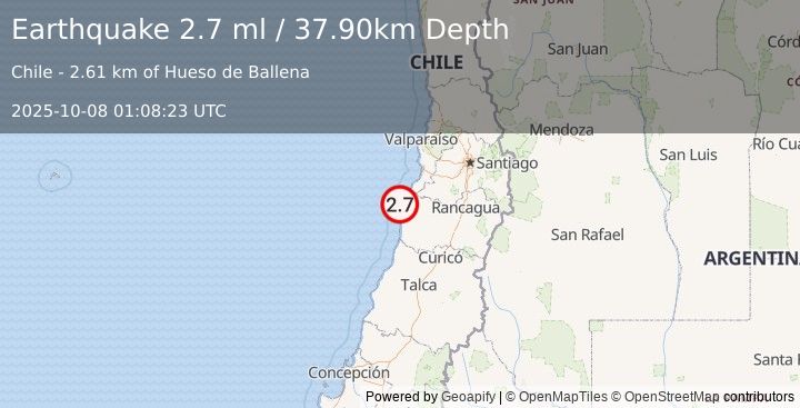 Earthquake OFFSHORE O'HIGGINS, CHILE (2.7 ml) (2025-10-08 01:08:23 UTC)