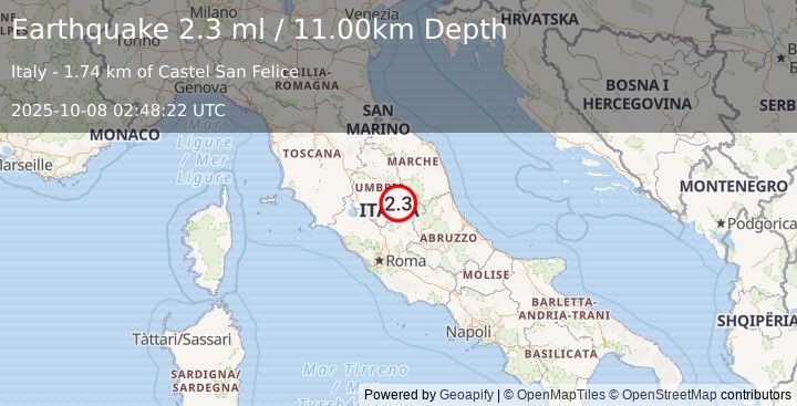 Earthquake CENTRAL ITALY (2.3 ml) (2025-10-08 02:48:22 UTC)