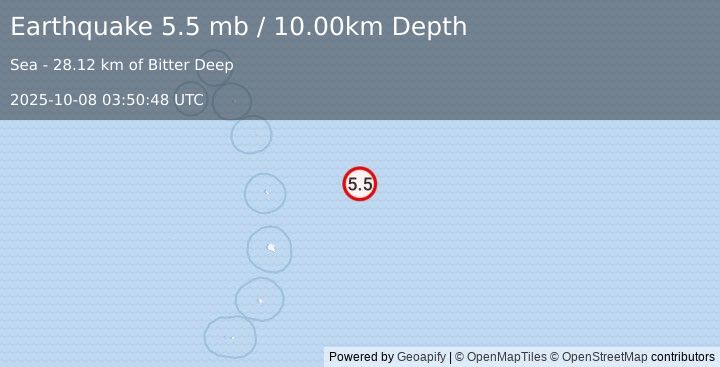 Earthquake SOUTH SANDWICH ISLANDS REGION (5.4 mb) (2025-10-08 03:50:46 UTC)