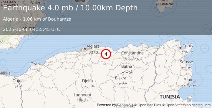 Earthquake NORTHERN ALGERIA (3.4 mb) (2025-10-08 04:55:46 UTC)