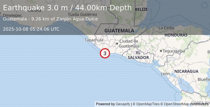 Earthquake OFFSHORE GUATEMALA (3.0 m) (2025-10-08 05:24:06 UTC)