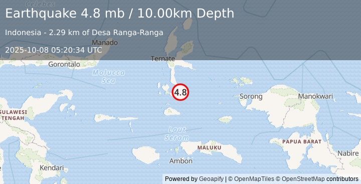 Earthquake HALMAHERA, INDONESIA (4.8 mb) (2025-10-08 05:20:34 UTC)