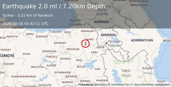 Earthquake EASTERN TURKEY (2.0 ml) (2025-10-08 05:42:11 UTC)