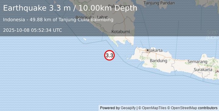 Earthquake SUNDA STRAIT, INDONESIA (3.3 m) (2025-10-08 05:52:34 UTC)
