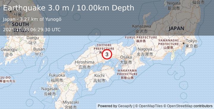Earthquake WESTERN HONSHU, JAPAN (3.0 m) (2025-10-08 06:29:30 UTC)