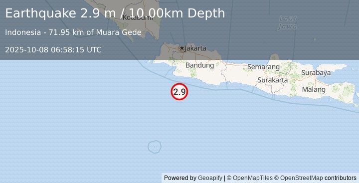 Earthquake SOUTH OF JAVA, INDONESIA (2.9 m) (2025-10-08 06:58:15 UTC)