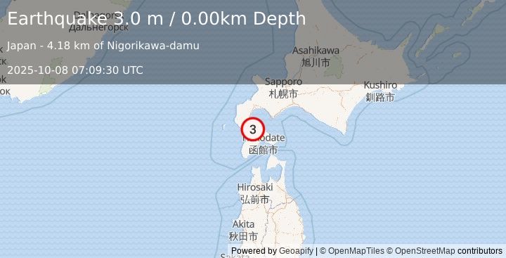 Earthquake HOKKAIDO, JAPAN REGION (3.0 m) (2025-10-08 07:09:30 UTC)