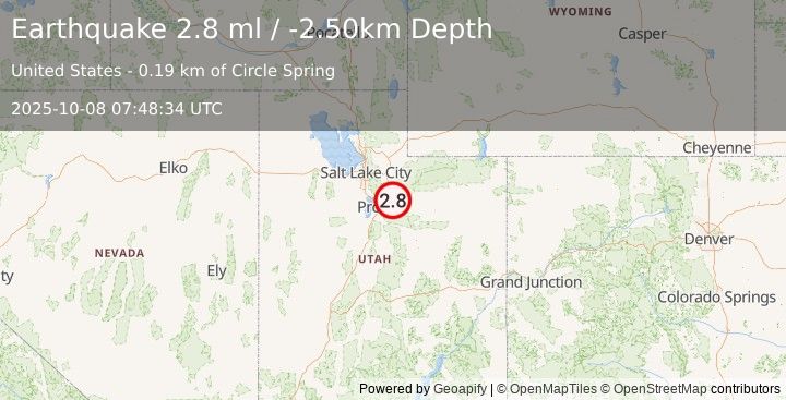Earthquake UTAH (2.8 ml) (2025-10-08 07:48:34 UTC)