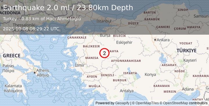 Earthquake WESTERN TURKEY (2.0 ml) (2025-10-08 08:29:21 UTC)
