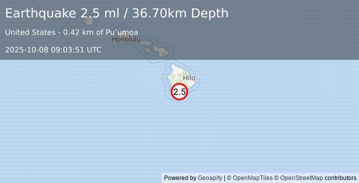 Earthquake ISLAND OF HAWAII, HAWAII (2.5 ml) (2025-10-08 09:03:51 UTC)