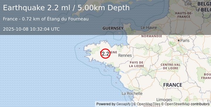 Earthquake FRANCE (2.2 ml) (2025-10-08 10:32:04 UTC)