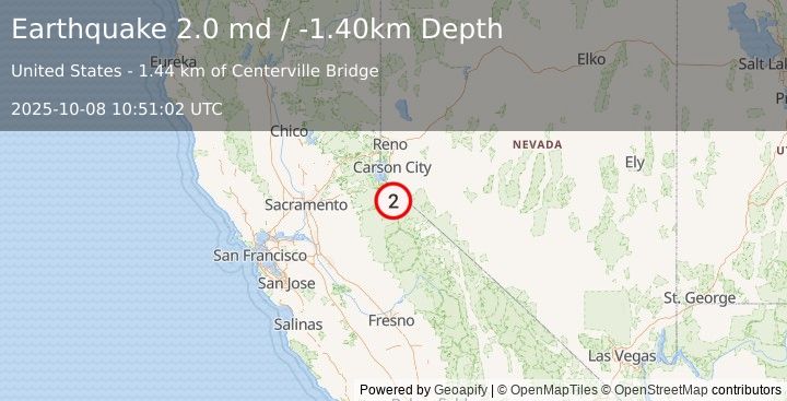 Earthquake NORTHERN CALIFORNIA (2.0 md) (2025-10-08 10:51:02 UTC)