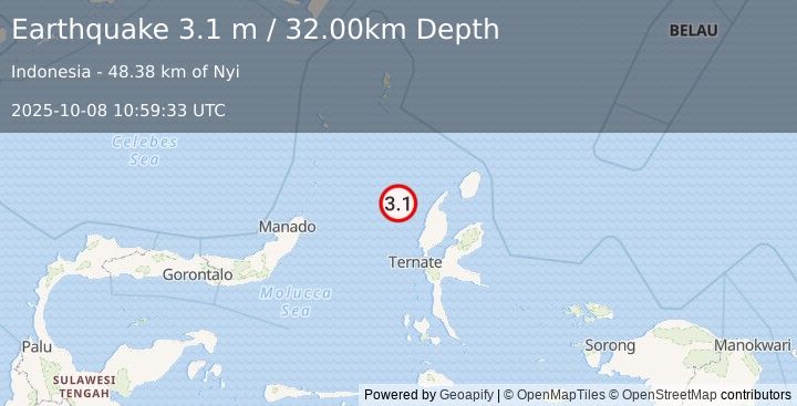 Earthquake HALMAHERA, INDONESIA (3.1 m) (2025-10-08 10:59:33 UTC)