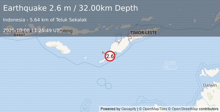 Earthquake TIMOR REGION, INDONESIA (2.6 m) (2025-10-08 11:25:49 UTC)