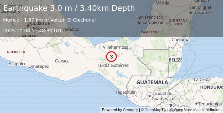 Earthquake CHIAPAS, MEXICO (3.0 m) (2025-10-08 11:48:30 UTC)