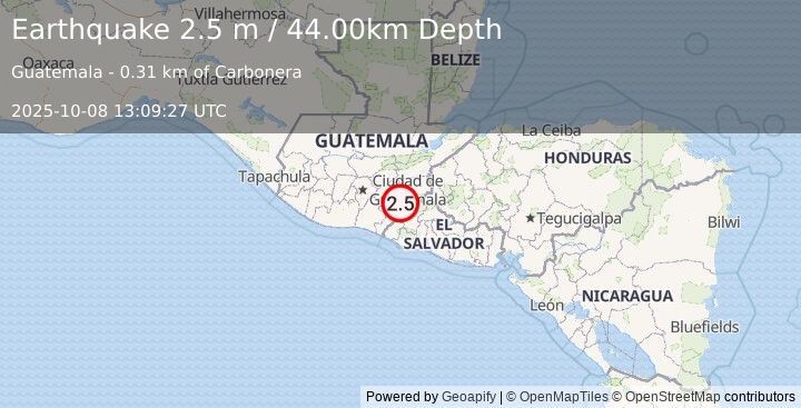 Earthquake GUATEMALA (2.5 m) (2025-10-08 13:09:27 UTC)