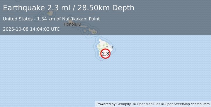 Earthquake ISLAND OF HAWAII, HAWAII (2.3 ml) (2025-10-08 14:04:03 UTC)