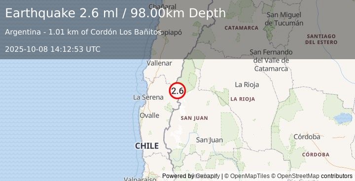 Earthquake SAN JUAN, ARGENTINA (2.6 ml) (2025-10-08 14:12:53 UTC)