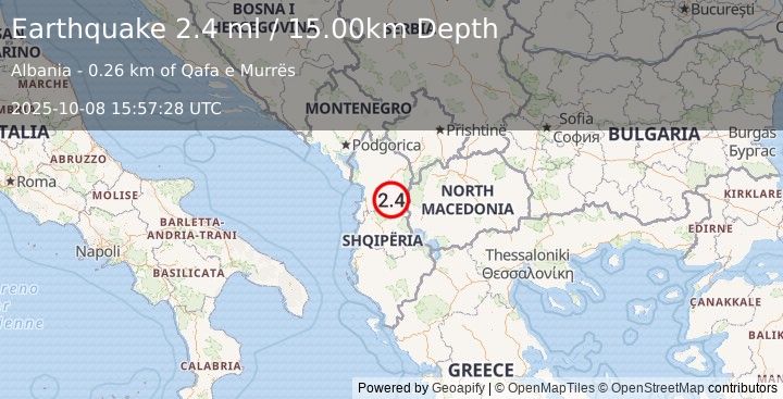 Earthquake ALBANIA (2.4 ml) (2025-10-08 15:57:28 UTC)
