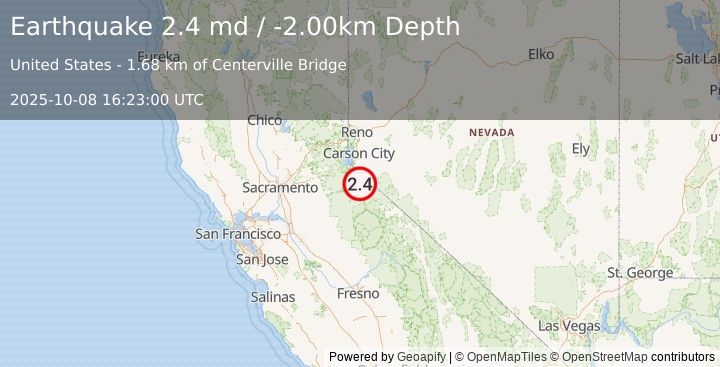 Earthquake NORTHERN CALIFORNIA (2.4 md) (2025-10-08 16:23:00 UTC)