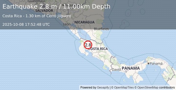 Earthquake COSTA RICA (2.8 m) (2025-10-08 17:52:48 UTC)