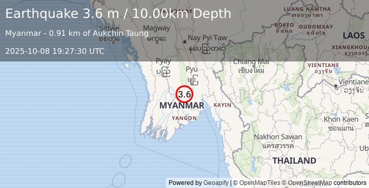 Earthquake MYANMAR (3.6 m) (2025-10-08 19:27:30 UTC)