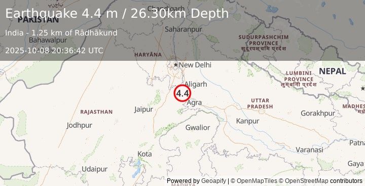 Earthquake RAJASTHAN-UTTAR PRADESH, INDIA (4.4 m) (2025-10-08 20:36:42 UTC)