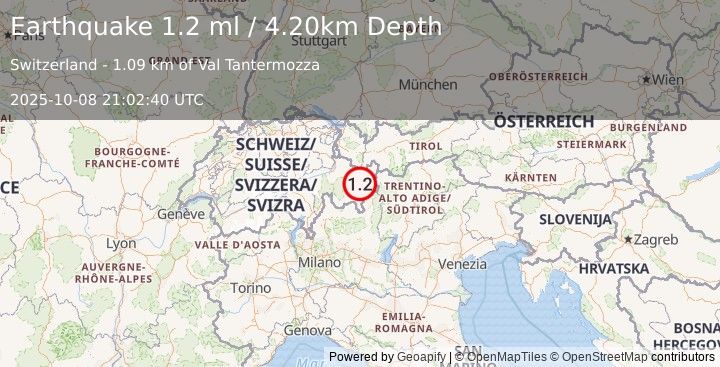 Earthquake SWITZERLAND (1.2 ml) (2025-10-08 21:02:40 UTC)