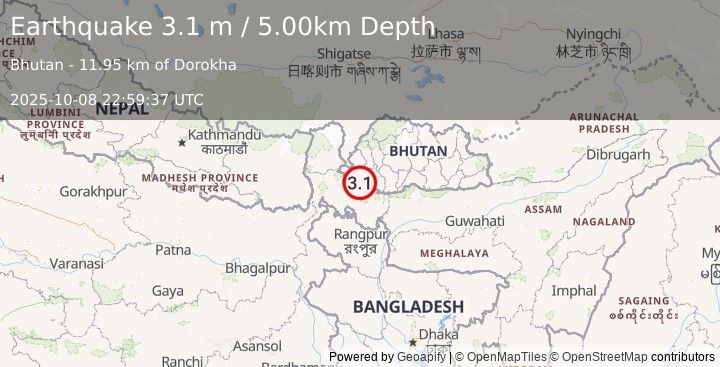 Earthquake INDIA-BANGLADESH BORDER REGION (3.1 m) (2025-10-08 22:59:37 UTC)