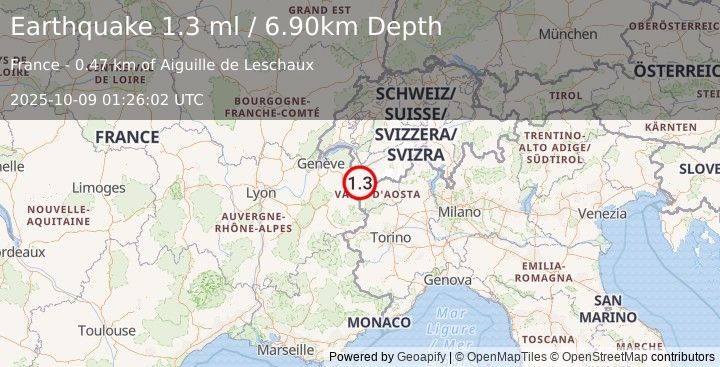 Earthquake NORTHERN ITALY (1.3 ml) (2025-10-09 01:26:02 UTC)
