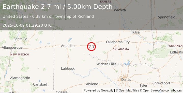 Earthquake OKLAHOMA (2.4 ml) (2025-10-09 01:29:22 UTC)