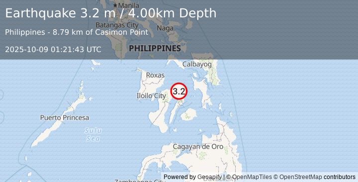 Earthquake NEGROS- CEBU REG, PHILIPPINES (3.2 m) (2025-10-09 01:21:43 UTC)