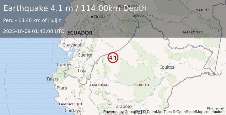 Earthquake PERU-ECUADOR BORDER REGION (4.1 m) (2025-10-09 01:43:00 UTC)