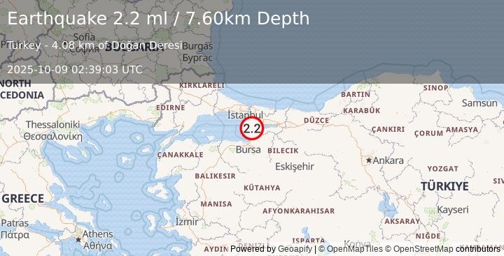 Earthquake WESTERN TURKEY (2.2 ml) (2025-10-09 02:39:03 UTC)
