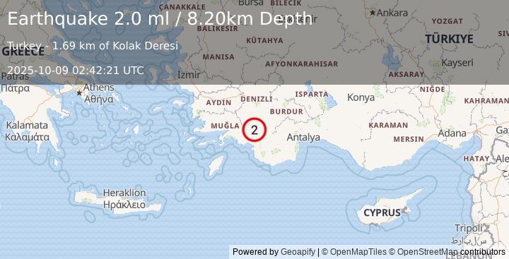Earthquake WESTERN TURKEY (1.3 ml) (2025-10-09 02:43:51 UTC)