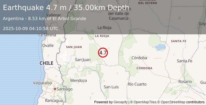 Earthquake LA RIOJA, ARGENTINA (4.0 mw) (2025-10-09 04:10:56 UTC)