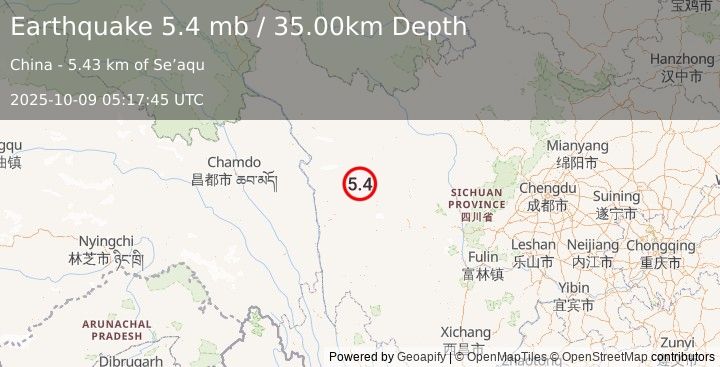 Earthquake WESTERN SICHUAN, CHINA (5.6 mw) (2025-10-09 05:17:40 UTC)