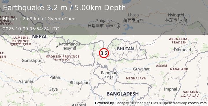 Earthquake SIKKIM, INDIA (3.2 m) (2025-10-09 05:54:24 UTC)