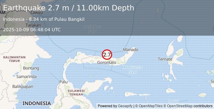 Earthquake MINAHASA, SULAWESI, INDONESIA (2.7 m) (2025-10-09 06:48:04 UTC)