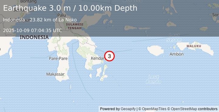Earthquake SULAWESI, INDONESIA (3.0 m) (2025-10-09 07:04:35 UTC)