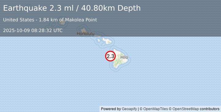 Earthquake HAWAII REGION, HAWAII (2.3 ml) (2025-10-09 08:28:32 UTC)