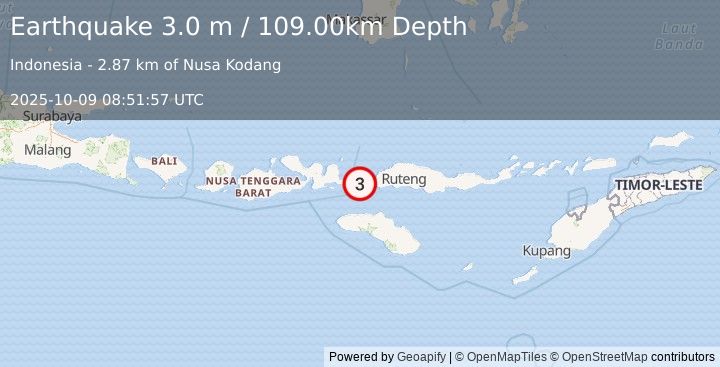 Earthquake FLORES REGION, INDONESIA (3.0 m) (2025-10-09 08:51:57 UTC)